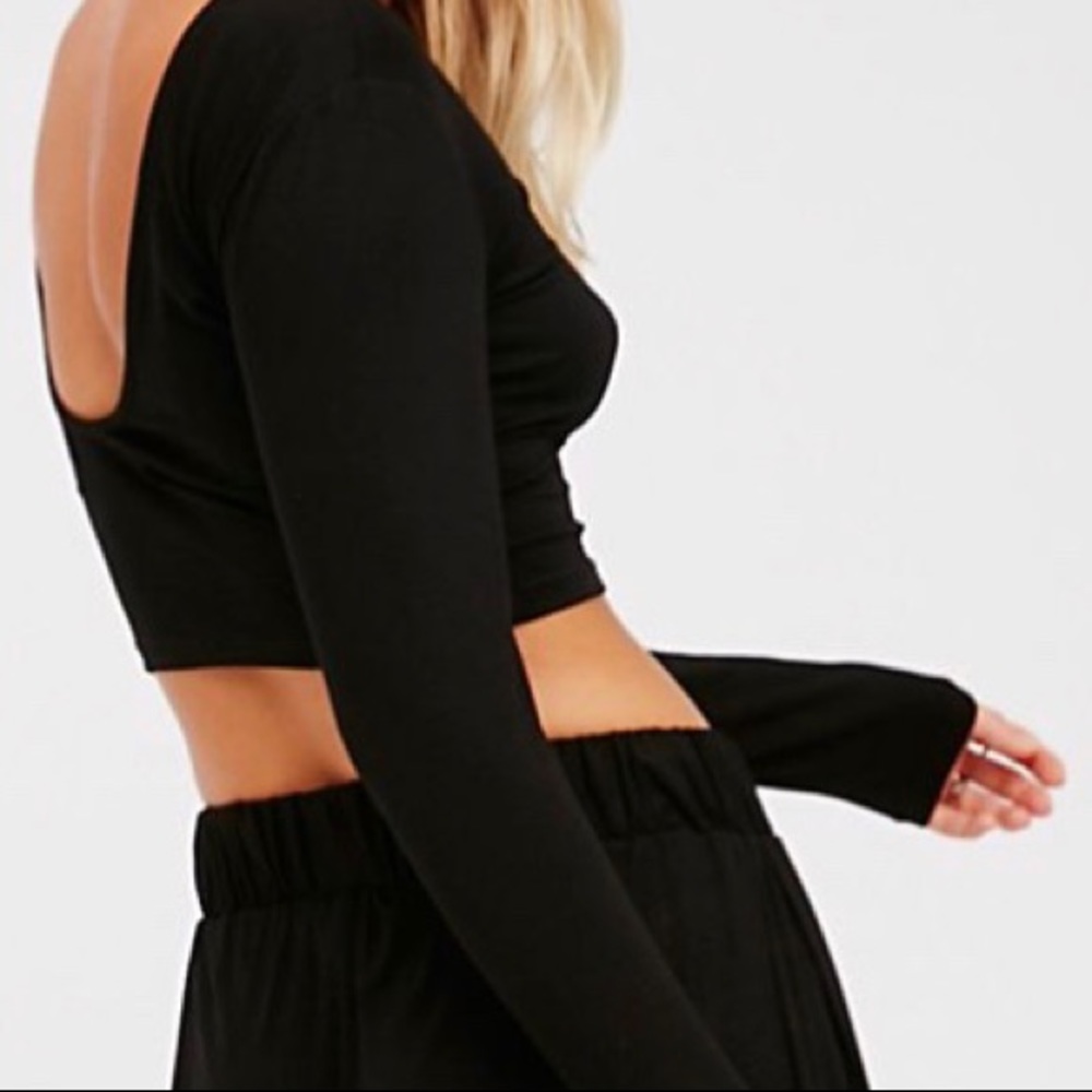 FP Beach Alia Black Crop Low Back Long Sleeve Top - Picture 4 of 8